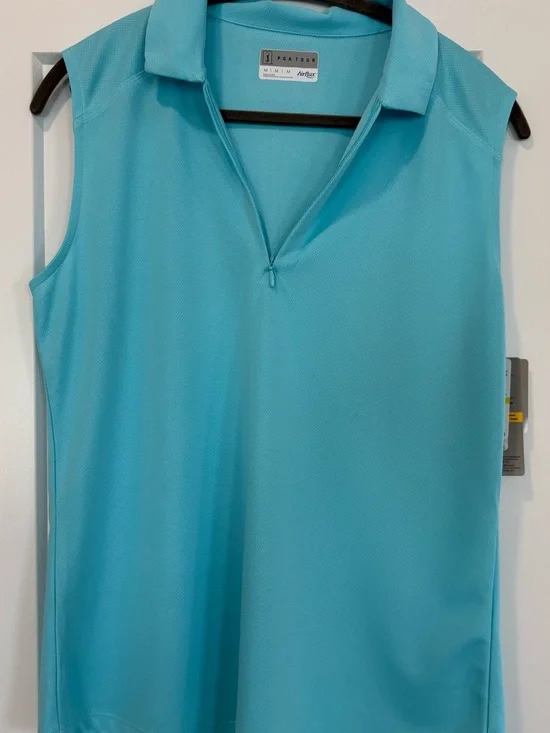 PGA Tour Sleeveless Zip Polo Tank - Aqua - Picture 3 of 3